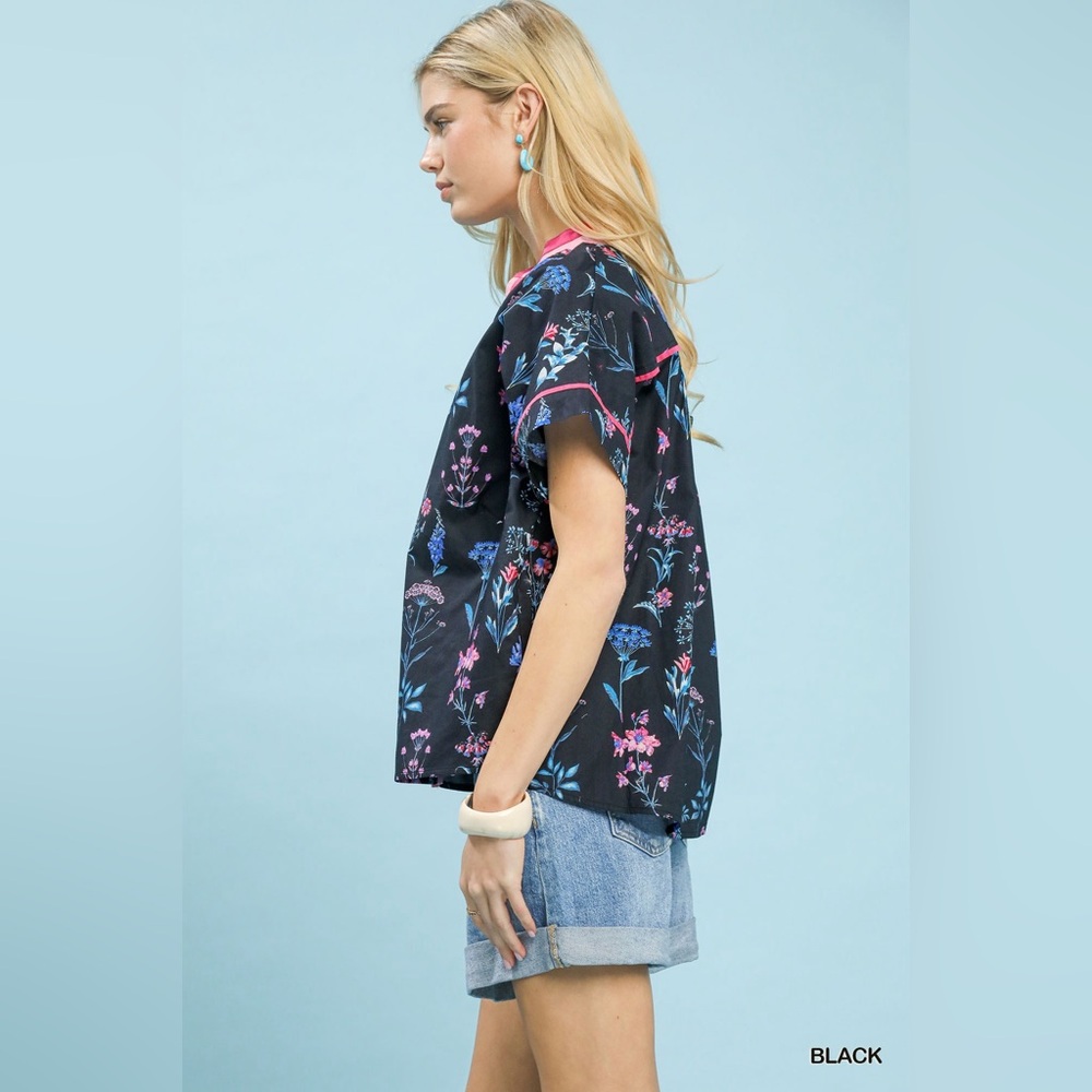Umgee Botanical Floral Button Front Top - Picture 2 of 6